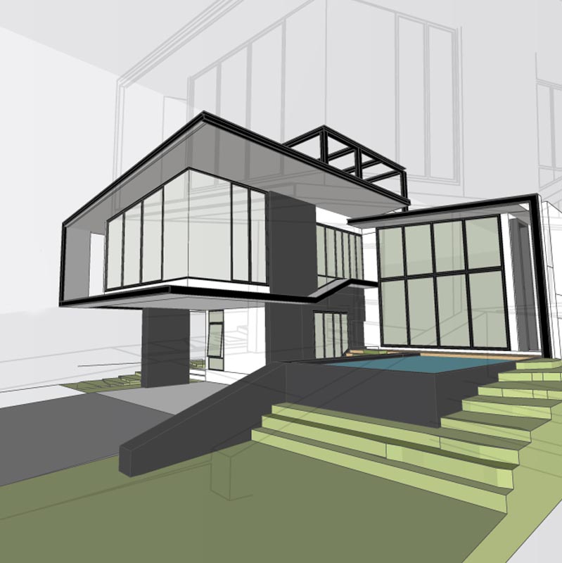 Line drawing of residential townhouse,modern design,vector,2d il
