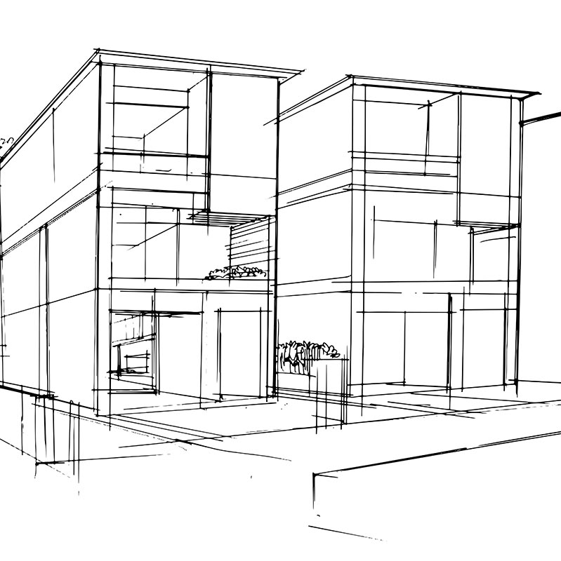 Line drawing of residential townhouse,modern design,vector,2d il